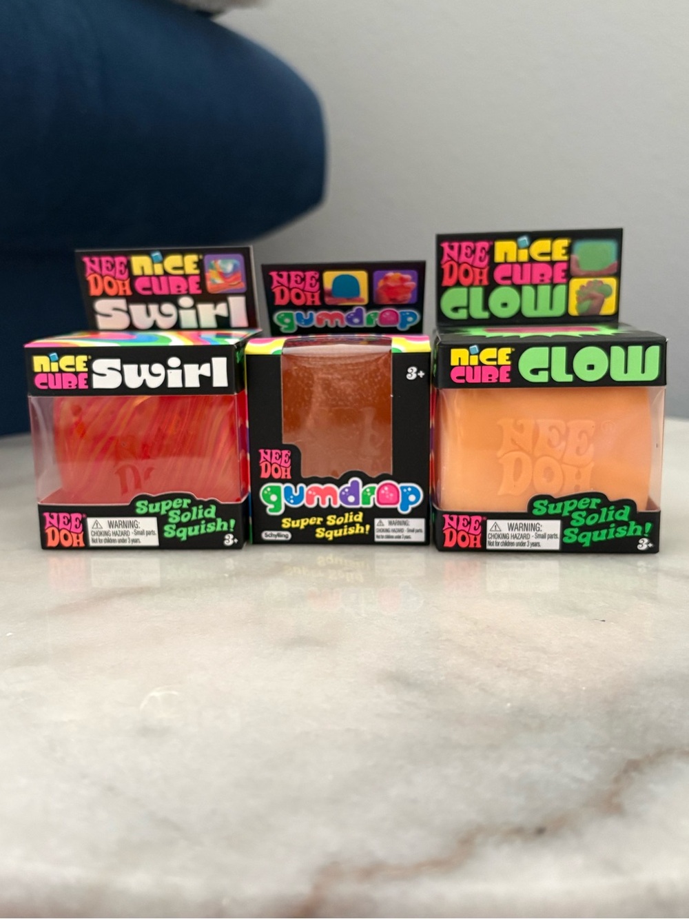 Needoh Nice Cube Swirl, Gumdrop, and Nice Cube Glow - Set of 3 Orange